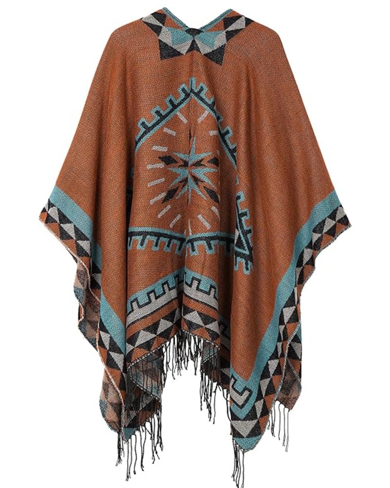 Cutecrop 5 Pcs Indian Native American Clothing Western Jewelry Set for Women Open Front Cape Bohemian Layered Leather Necklace Bracelet Dangle Earrings Costume Accessories - Image 4