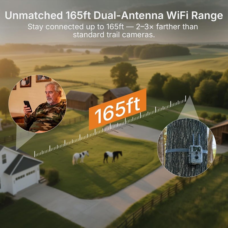 GardePro E6+ WiFi Trail Camera (Non-Cellular), 64MP Game Camera with Dual Antennas & 165 ft WiFi Range, No Glow Night Vision, Motion Activated - Image 2