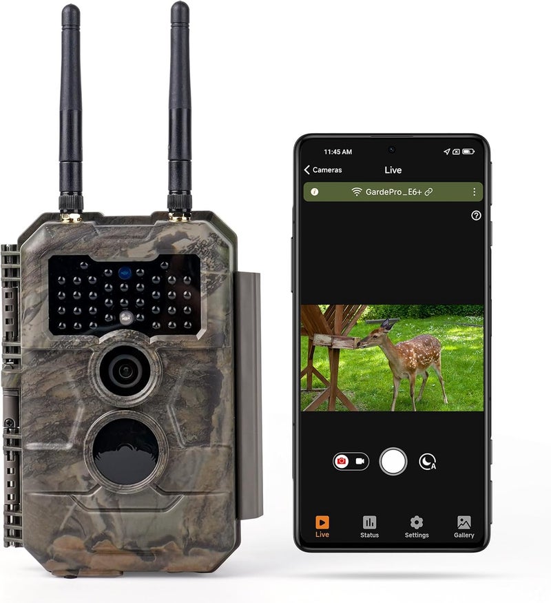 GardePro E6+ WiFi Trail Camera (Non-Cellular), 64MP Game Camera with Dual Antennas & 165 ft WiFi Range, No Glow Night Vision, Motion Activated - Image 1