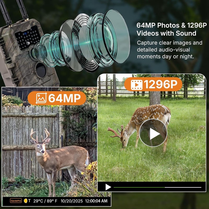 GardePro E6+ WiFi Trail Camera (Non-Cellular), 64MP Game Camera with Dual Antennas & 165 ft WiFi Range, No Glow Night Vision, Motion Activated - Image 3