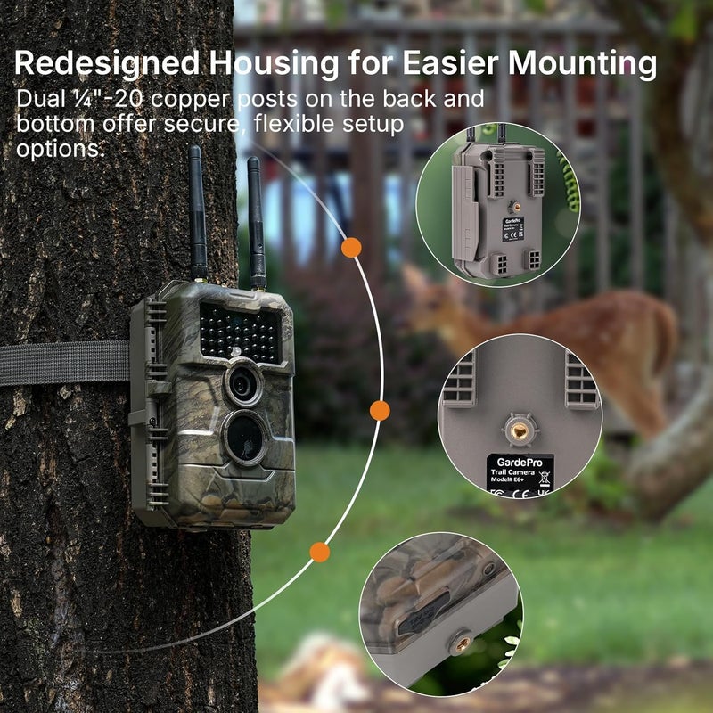 GardePro E6+ WiFi Trail Camera (Non-Cellular), 64MP Game Camera with Dual Antennas & 165 ft WiFi Range, No Glow Night Vision, Motion Activated - Image 5