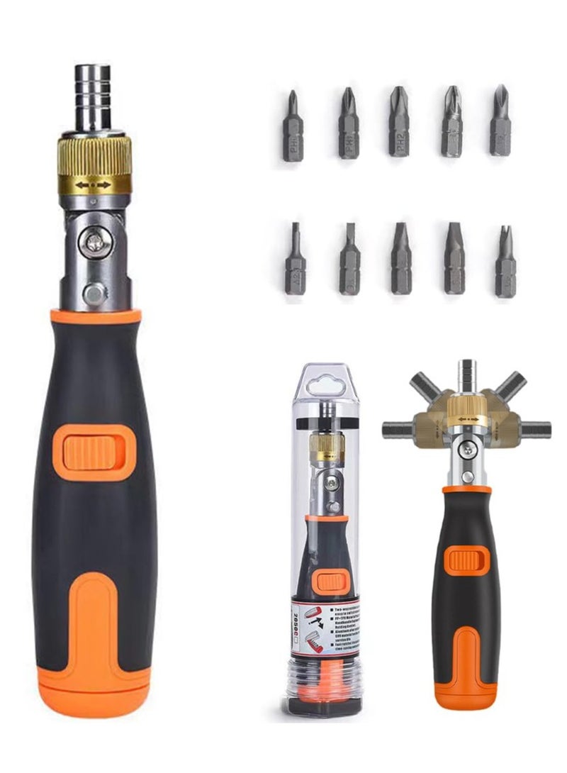 Ratcheting Screwdriver, 10 in 1 Multi-angle Ratchet Screwdriver Professional Tools, 180° Multi-angle Rotation Screwdriver, Screwdriver Set A Great Screwdriver Solves Most Repair/Disassembly Problems - Image 1