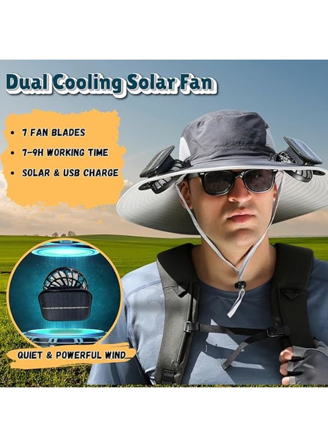 JCD Outdoor Wide Brim Solar Fan Sun Hat for Men Women, UPF 50+ Bucket Fishing Beach Hat with Dual Fans - Image 2