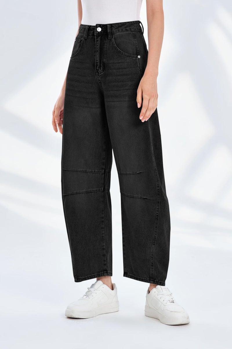 PLNOTME Women's Baggy Boyfriend Jeans Vintage Wide Leg Mid Rise Barrel Denim Ankle Pants - Image 3