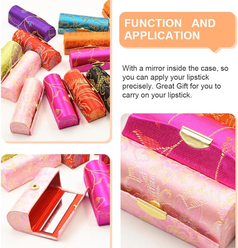 COLLBATH 12 Pcs Women Lipstick Cases Portable Lip Balm Boxes with Mirror Embroidered Retro Style Lipstick Storage Organizer for Travel and Makeup Bags Random Color - Image 3