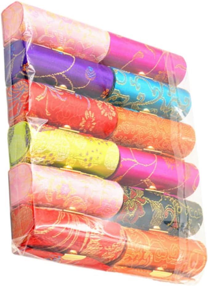 COLLBATH 12 Pcs Women Lipstick Cases Portable Lip Balm Boxes with Mirror Embroidered Retro Style Lipstick Storage Organizer for Travel and Makeup Bags Random Color - Image 1