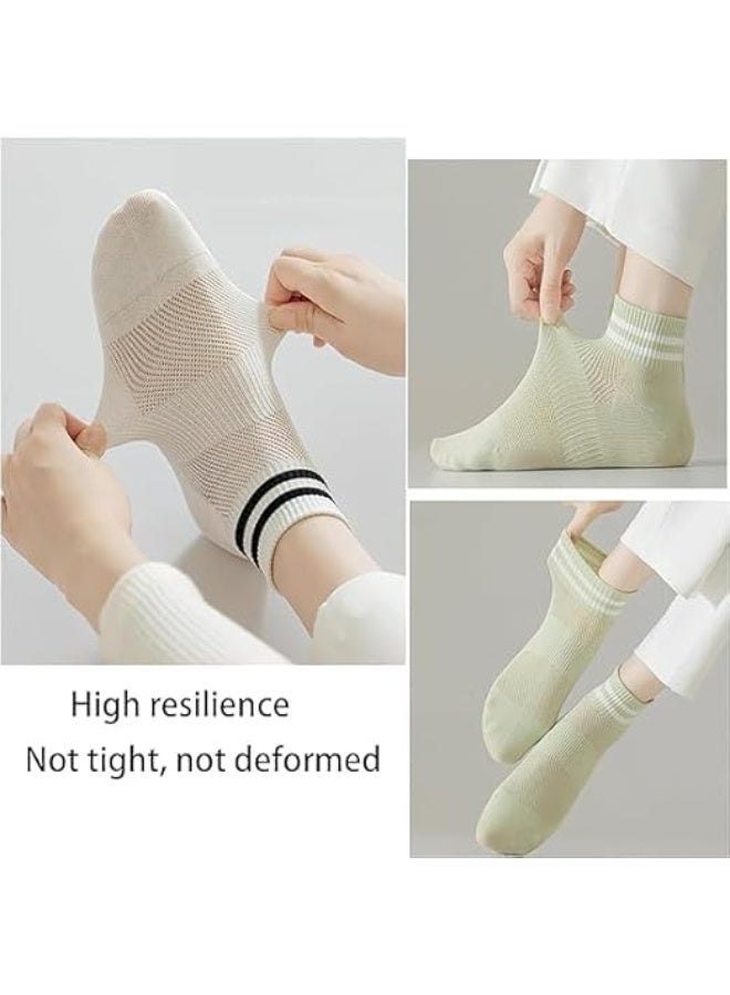 ChicAbode Ankle Socks,Thin Breathable Cotton Ankle Socks for Women,Fashion Striped Athletic Women's Socks,Mesh Women Above Crew Socks 5 Pairs - Image 5