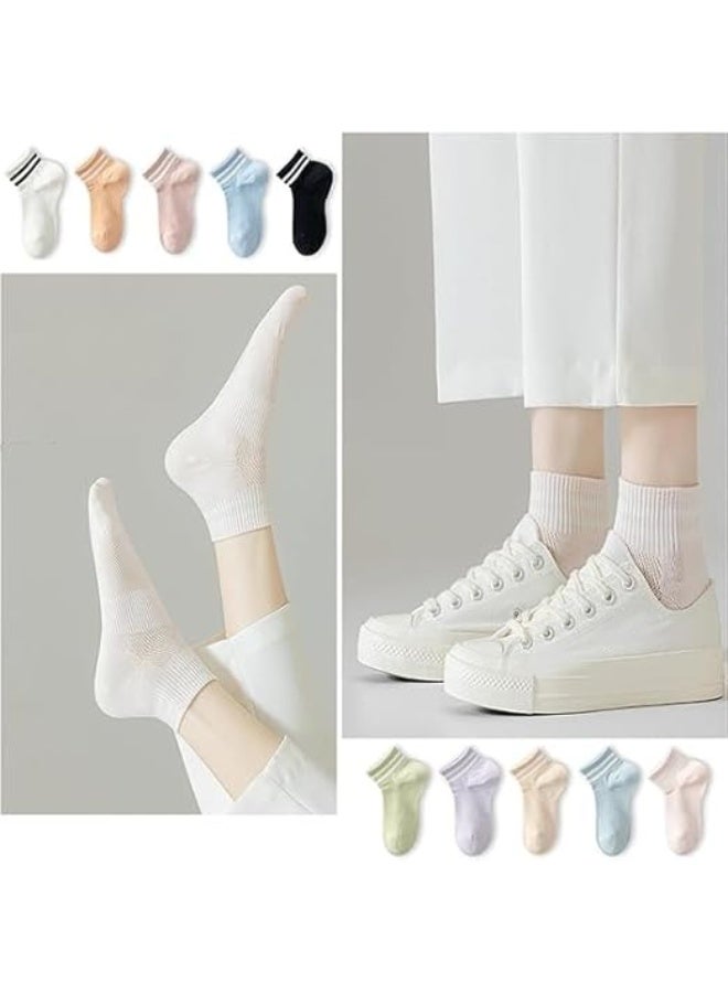 ChicAbode Ankle Socks,Thin Breathable Cotton Ankle Socks for Women,Fashion Striped Athletic Women's Socks,Mesh Women Above Crew Socks 5 Pairs - Image 2