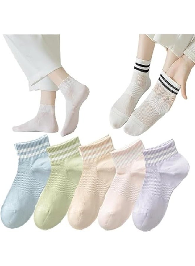 ChicAbode Ankle Socks,Thin Breathable Cotton Ankle Socks for Women,Fashion Striped Athletic Women's Socks,Mesh Women Above Crew Socks 5 Pairs - Image 1