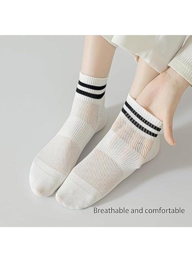 ChicAbode Ankle Socks,Thin Breathable Cotton Ankle Socks for Women,Fashion Striped Athletic Women's Socks,Mesh Women Above Crew Socks 5 Pairs - Image 3