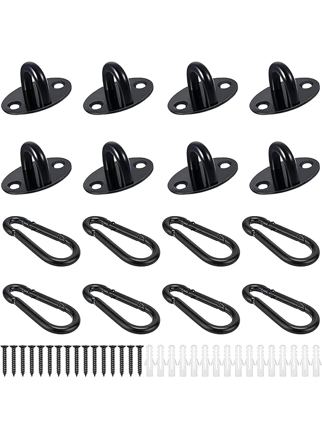 PROMASS 8 Pack Mini Ceiling Hooks Small Pad Eye Plate with Carabiner Clips and Screws, Anchor plates U Hooks Door Eye Latch Cabinet Knobs Door Drawer Knobs Replacement for Hanging Plant Basket  - Image 1