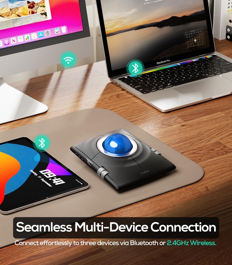 Nulea M512 Wireless Trackball Mouse, Ergonomic 55mm Trackball, 4 Level Adjustable DPI for Precise Control, Left or Right Hand Compatible, Rechargeable, Multi-Device Bluetooth & 2.4GHz for PC, Laptop - Image 5