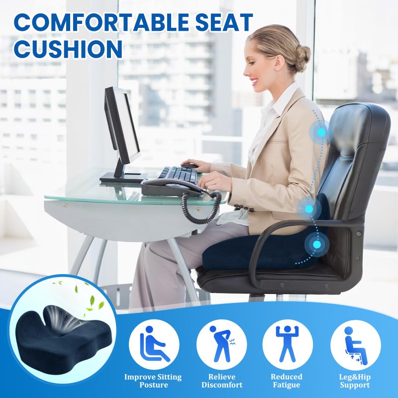 CushZone Seat Cushion, Memory Foam Office Chair Seat Cushion for Office Chairs/Car/Long Trip/Desk Chair/Gaming, Extra Large Size for Sciatica & Hip & Tailbone Pain Relief, Sciatica Support (Blue) - Image 4