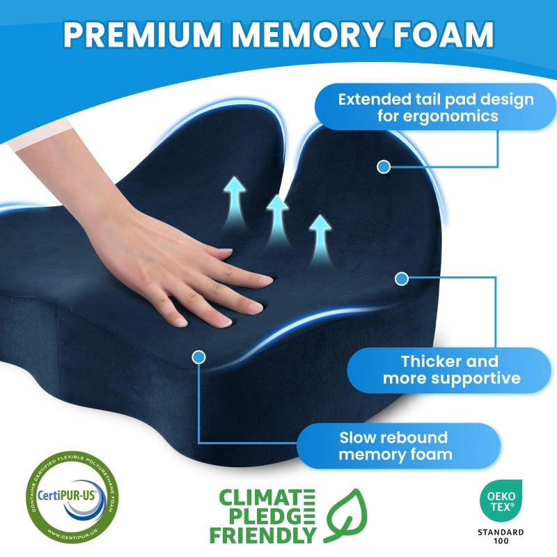 CushZone Seat Cushion, Memory Foam Office Chair Seat Cushion for Office Chairs/Car/Long Trip/Desk Chair/Gaming, Extra Large Size for Sciatica & Hip & Tailbone Pain Relief, Sciatica Support (Blue) - Image 3