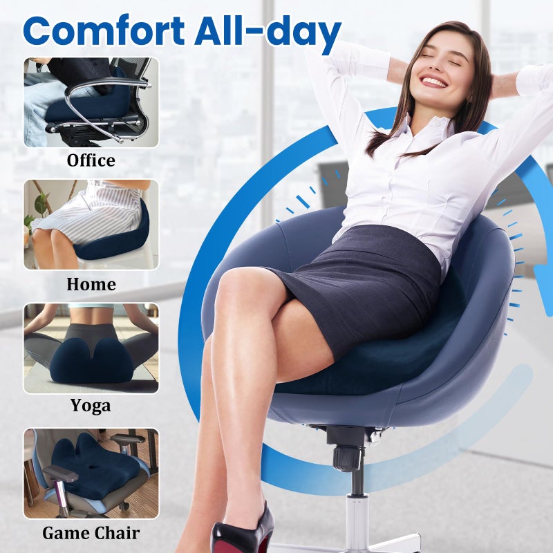 CushZone Seat Cushion, Memory Foam Office Chair Seat Cushion for Office Chairs/Car/Long Trip/Desk Chair/Gaming, Extra Large Size for Sciatica & Hip & Tailbone Pain Relief, Sciatica Support (Blue) - Image 5