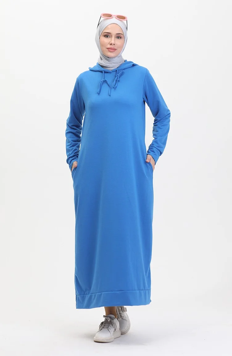 Sefa Merve Two Thread Hooded Sports Dress 0190-22 Dark Blue