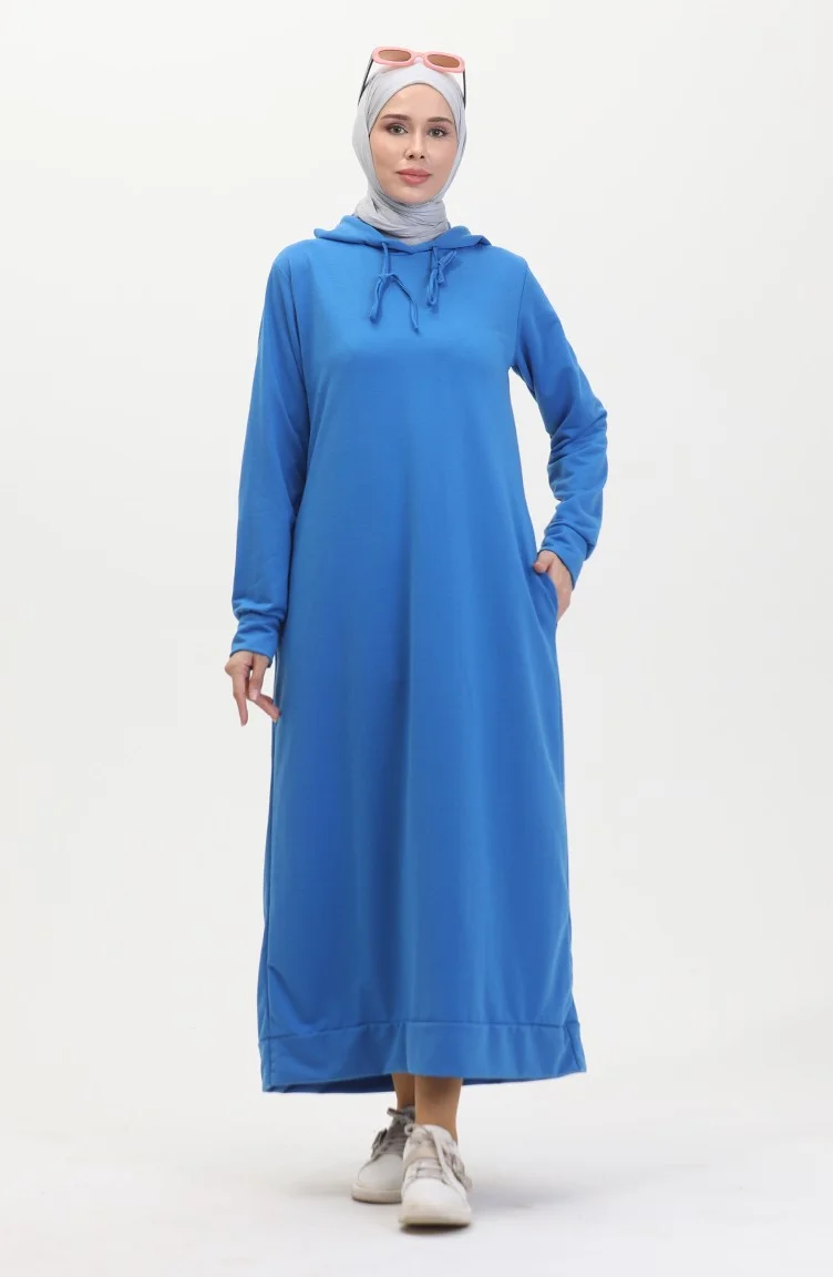 Sefa Merve Two Thread Hooded Sports Dress 0190-22 Dark Blue