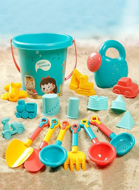 Kids 18 Piece Beach Play Set Sand Toys Bucket Water Wheel Molds and More