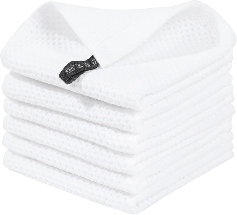 Homaxy 100% Cotton Waffle Weave Kitchen Dish Cloths, Ultra Soft Absorbent Quick Drying Dish Towels, 12x12 Inches, 6-Pack, White - Image 1