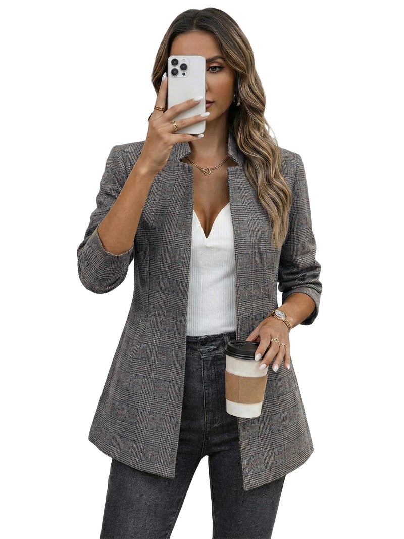 Mina Self Plaid Blazer Jackets for Women 2025 Fall Winter Women's Black Houndstooth Ladies Fitted Suit Lightweight Business Womens Blazers for Work Professional - Image 2