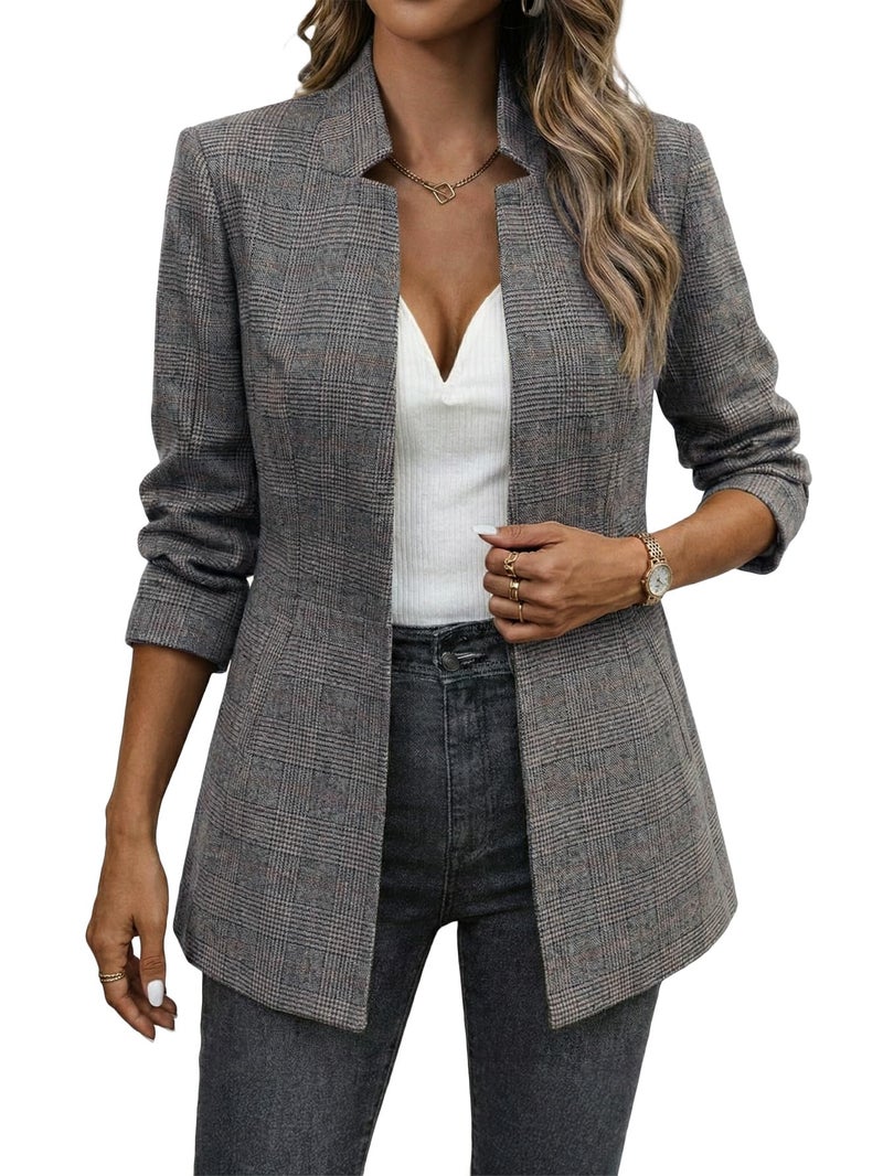 Mina Self Plaid Blazer Jackets for Women 2025 Fall Winter Women's Black Houndstooth Ladies Fitted Suit Lightweight Business Womens Blazers for Work Professional - Image 4
