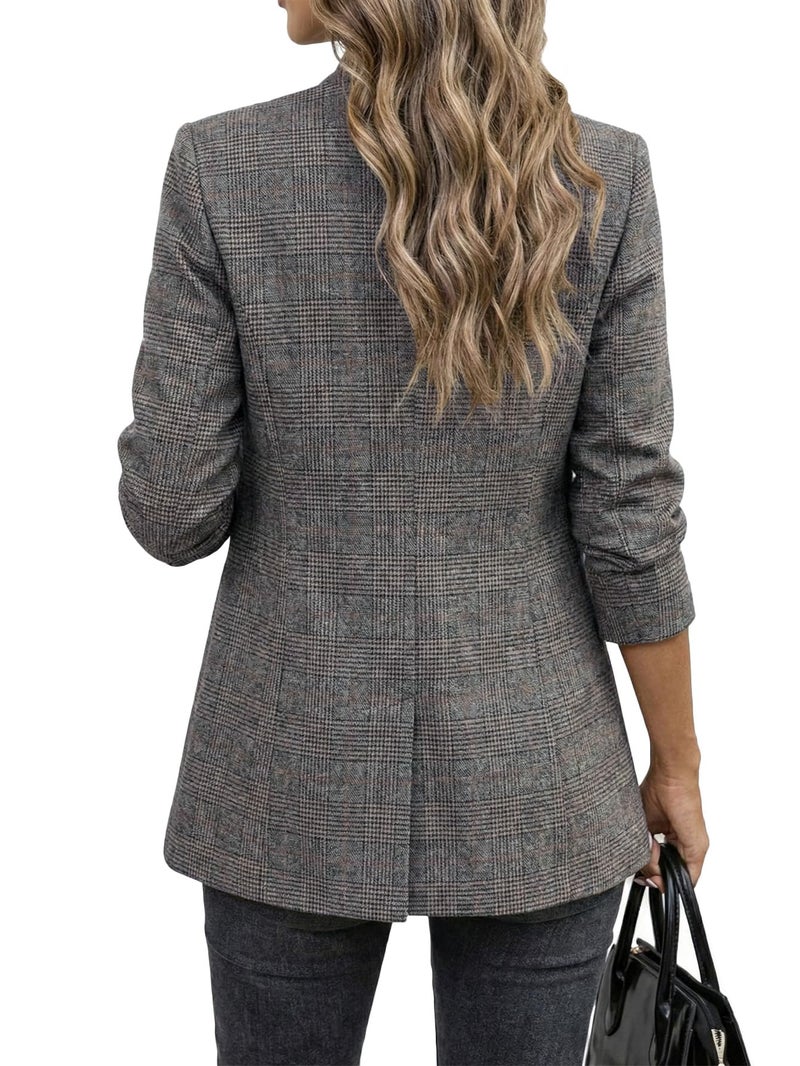 Mina Self Plaid Blazer Jackets for Women 2025 Fall Winter Women's Black Houndstooth Ladies Fitted Suit Lightweight Business Womens Blazers for Work Professional - Image 3