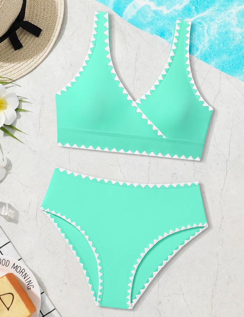 KANGKANG Girls Swimsuit Bikini Set, Teen Swimsuits for Girls 12-14 Solid Color V-Neck Two Piece Bathing Suit with Chest Pad Adjustable Straps Swimwear Set - Image 5