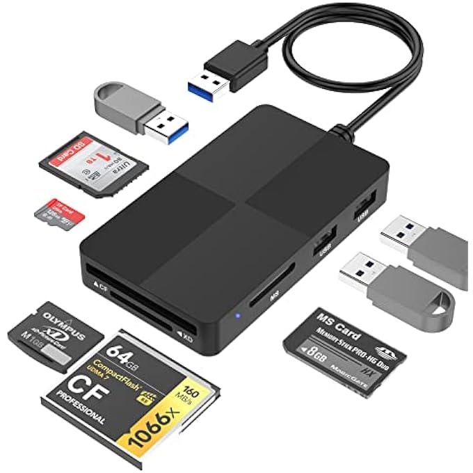 rayihni MEMORY STICK PRO DUO ADAPTER, USB C + USB 3.0 MULTI CARD READER FOR MS/SD/TF/XD/CF/, 8 IN 1 MEMORY CARD READER (USB A) - Image 1