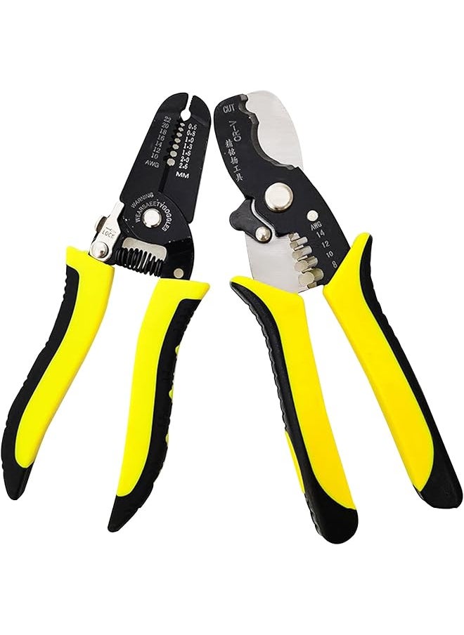 PROMASS promass Cable Wire Stripper Cutter, Automatic Insulation Wire Stripping 2pcs/set Electrical Cable Cutter Crimping Stripping Plier Tools (8+7 inch)  - Image 1