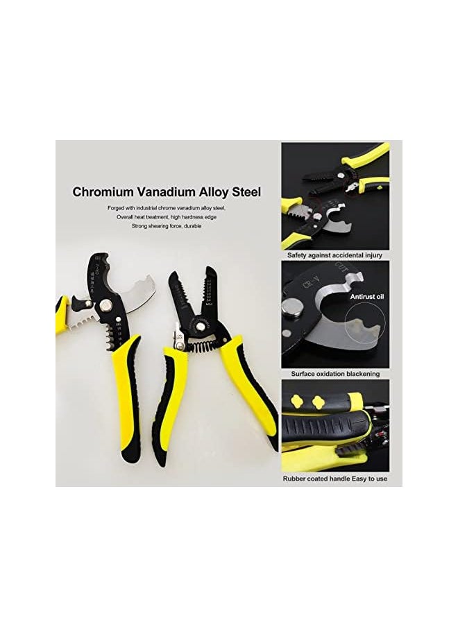 PROMASS promass Cable Wire Stripper Cutter, Automatic Insulation Wire Stripping 2pcs/set Electrical Cable Cutter Crimping Stripping Plier Tools (8+7 inch)  - Image 3
