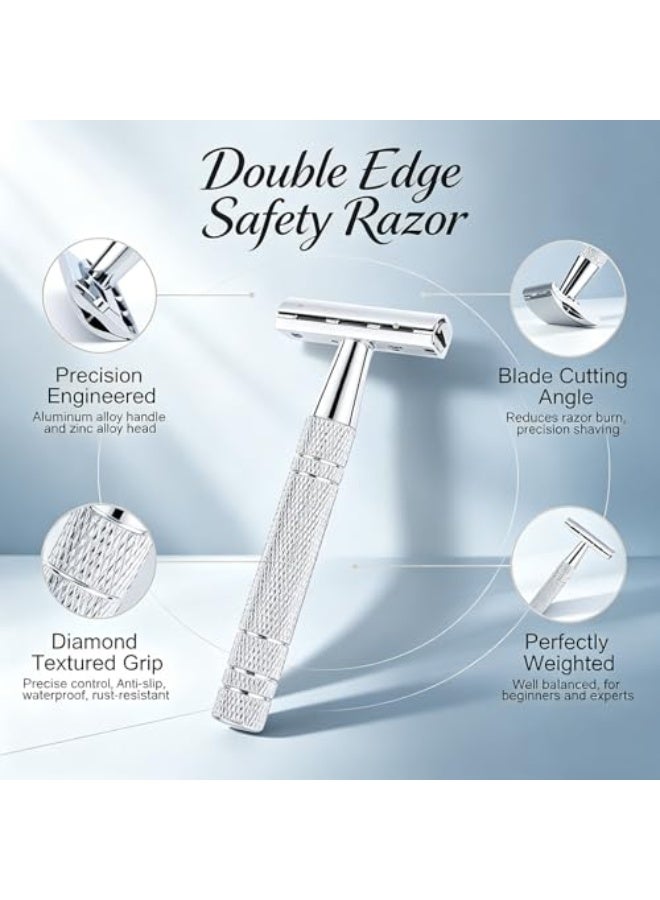 Razor Double Edge Safety Razor, Single Blade Razor with 10 Platinum Coated Blades, Anti-slip Handle Metal Reusable Razor for Smooth Shaving for Men Women (Black) - Image 5