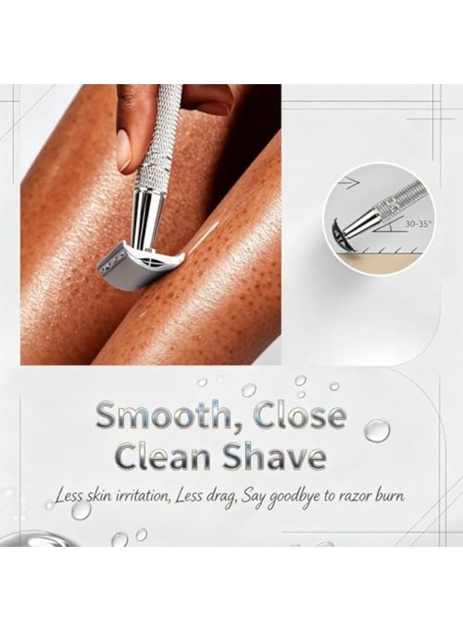 Razor Double Edge Safety Razor, Single Blade Razor with 10 Platinum Coated Blades, Anti-slip Handle Metal Reusable Razor for Smooth Shaving for Men Women (Black) - Image 2