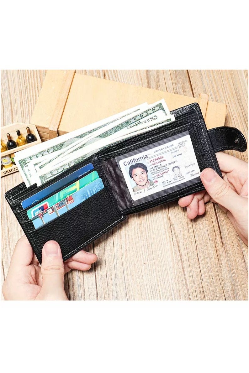 Black Slim Foldable Wallet 5 Card Slots  3 Bill Compartments Photo ID & Coin Pocket with Snap Closure - Image 3