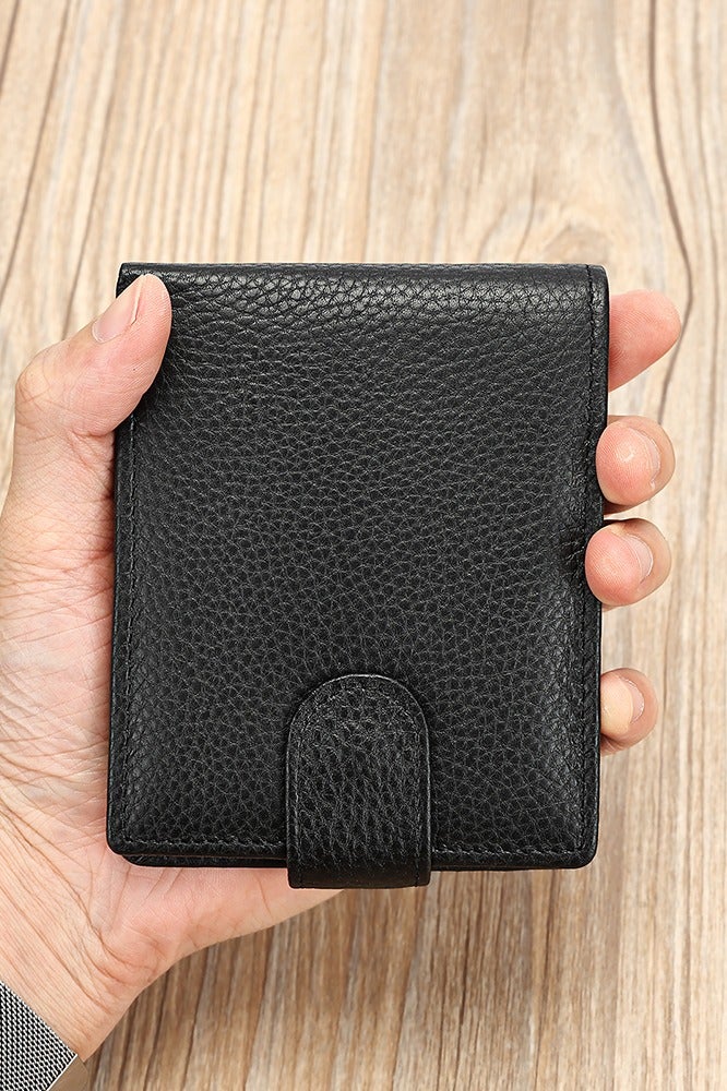 Black Slim Foldable Wallet 5 Card Slots  3 Bill Compartments Photo ID & Coin Pocket with Snap Closure - Image 5