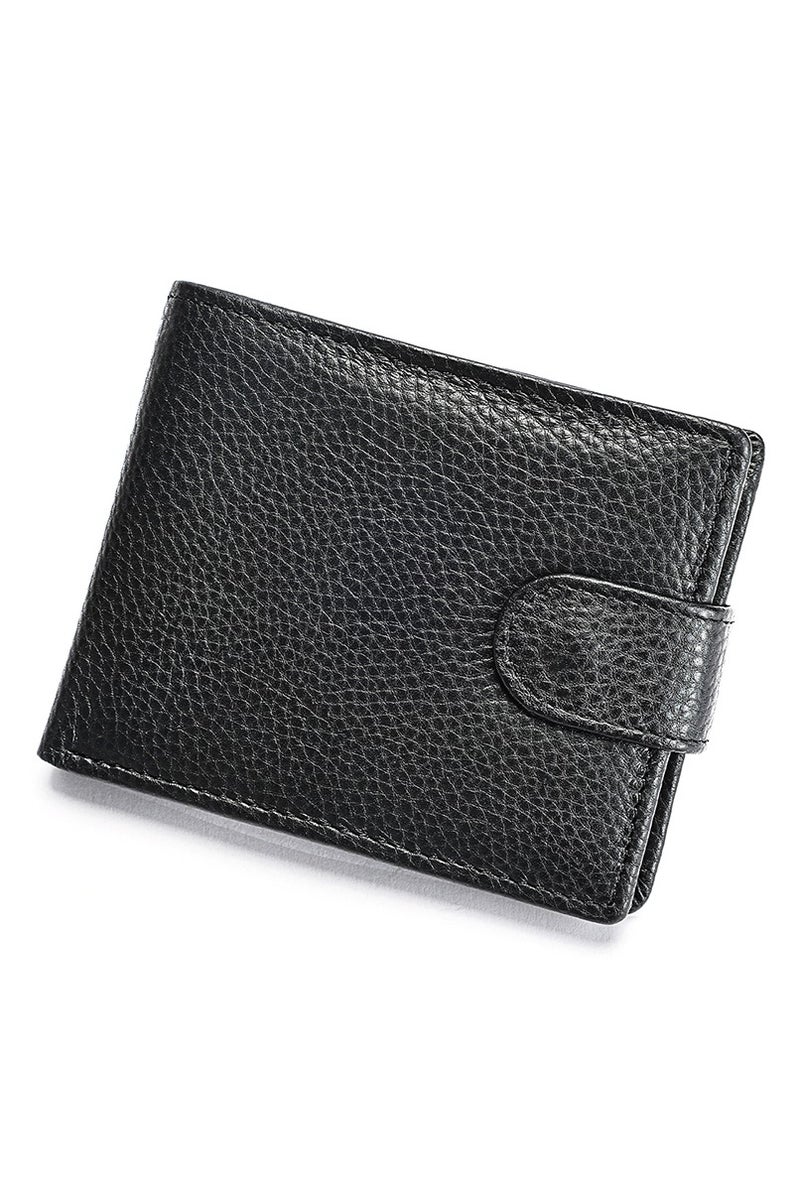 Black Slim Foldable Wallet 5 Card Slots  3 Bill Compartments Photo ID & Coin Pocket with Snap Closure - Image 1