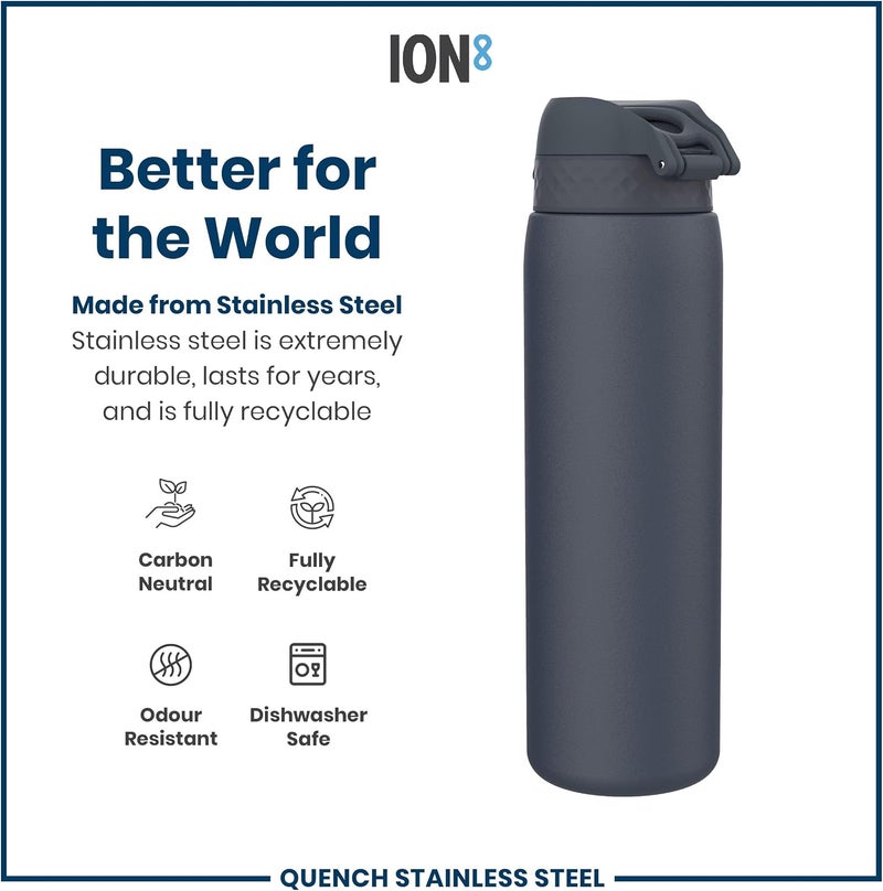 ION8 Lightweight 1 Litre Steel Water Bottle, Non-Insulated, Leak Proof, Easy to Open, Secure Lock, Dishwasher Safe, Flip Cover, Carry Handle, Ideal for Travel & Active Lifestyles - Image 4