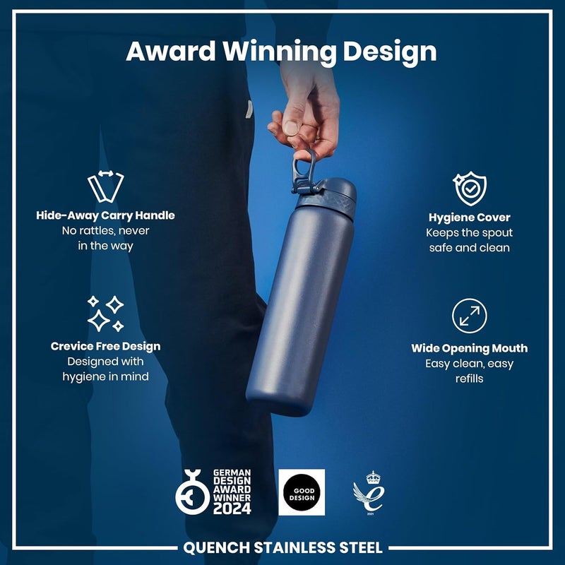 ION8 Lightweight 1 Litre Steel Water Bottle, Non-Insulated, Leak Proof, Easy to Open, Secure Lock, Dishwasher Safe, Flip Cover, Carry Handle, Ideal for Travel & Active Lifestyles - Image 5