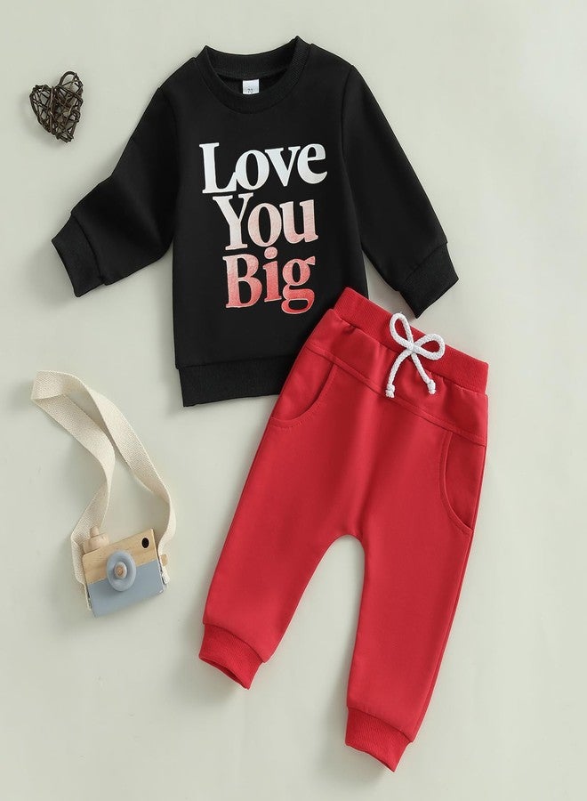 Douhoow Baby Boy Outfit Boy Girl Letter Print Sweatshirt Long Pants Winter Spring Festival Clothes (Black, 12-18 Months) - Image 2