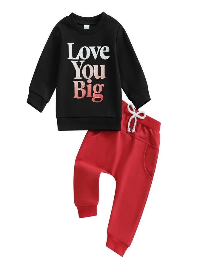 Douhoow Baby Boy Outfit Boy Girl Letter Print Sweatshirt Long Pants Winter Spring Festival Clothes (Black, 12-18 Months) - Image 1