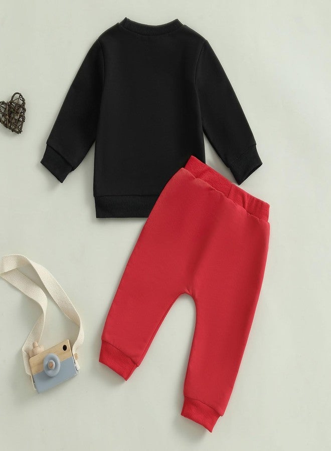 Douhoow Baby Boy Outfit Boy Girl Letter Print Sweatshirt Long Pants Winter Spring Festival Clothes (Black, 12-18 Months) - Image 3