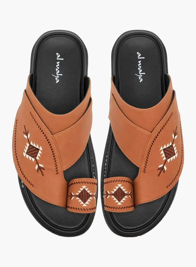 Al Waha Men Embroidered Slip-On Arabic Sandals with Toe Loop