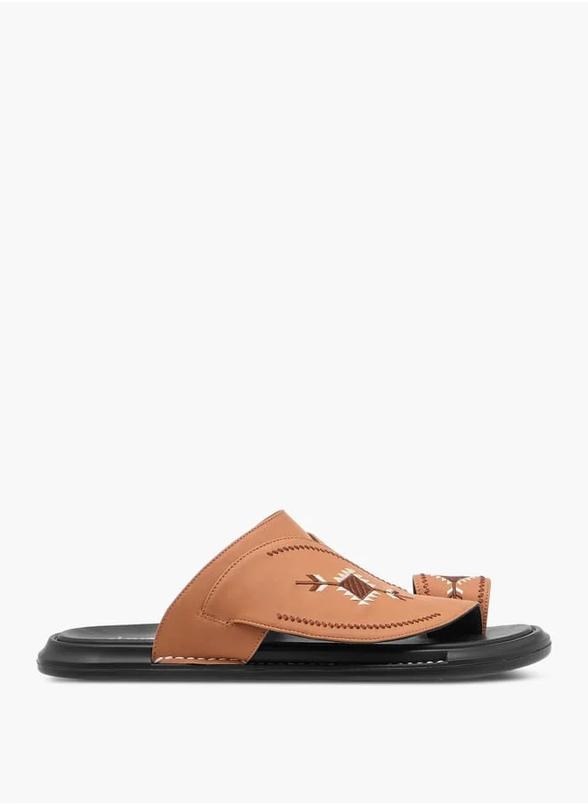 Al Waha Men Embroidered Slip-On Arabic Sandals with Toe Loop