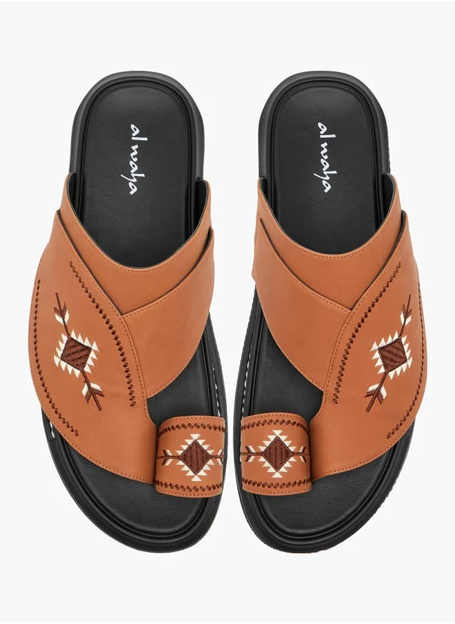 Al Waha Men Embroidered Slip-On Arabic Sandals with Toe Loop