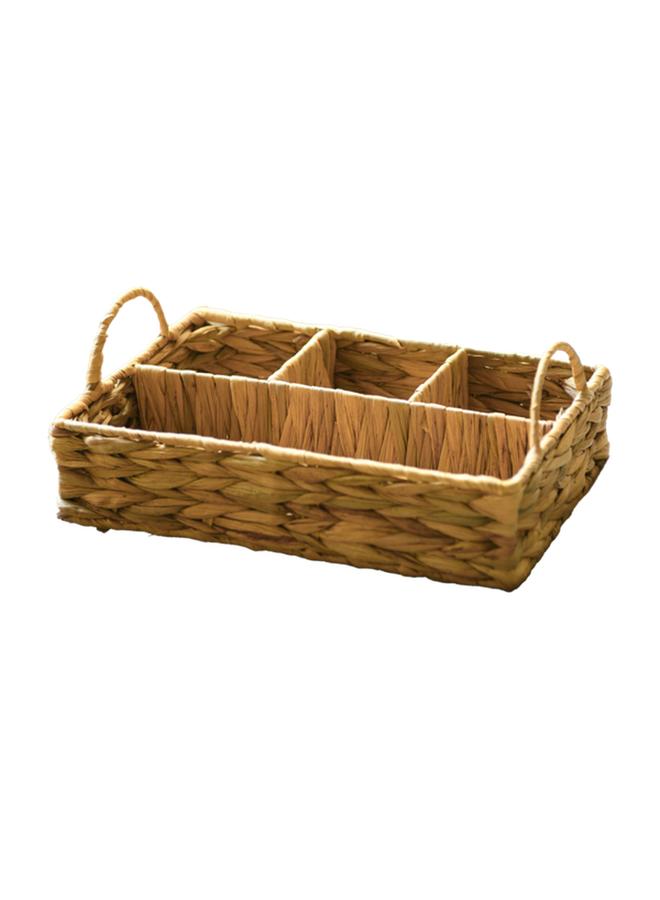 HONEY BEE 4-Section Hyacinth Grass Storage Basket With Handle Brown - Image 2