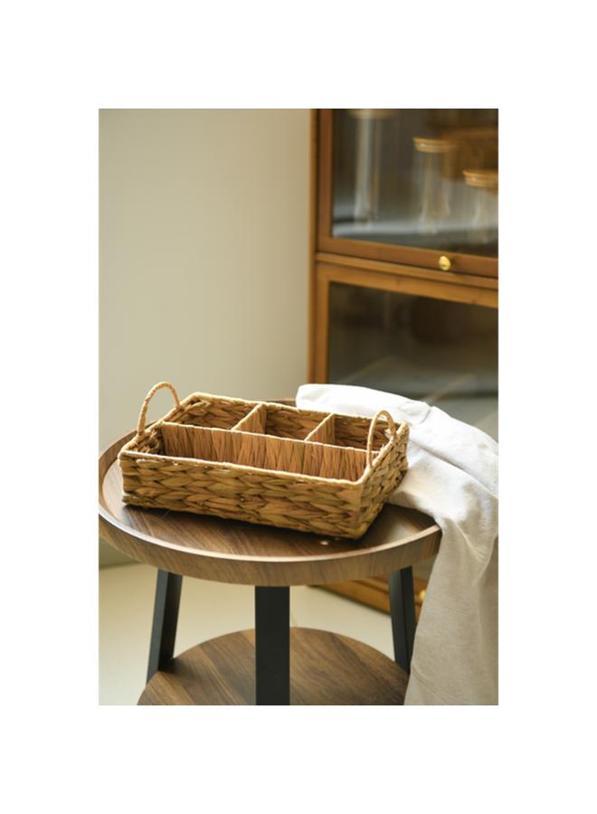 HONEY BEE 4-Section Hyacinth Grass Storage Basket With Handle Brown - Image 3