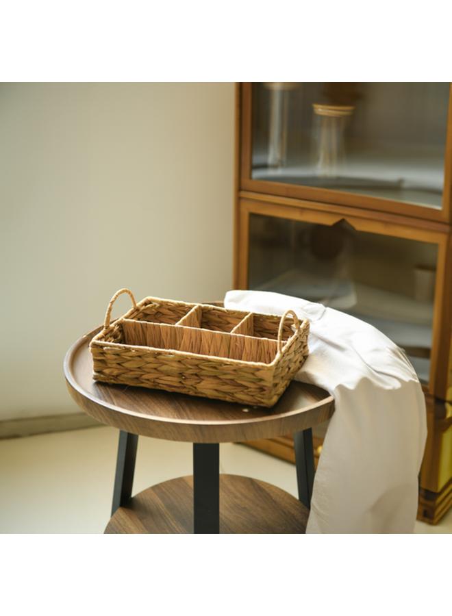 HONEY BEE 4-Section Hyacinth Grass Storage Basket With Handle Brown - Image 1