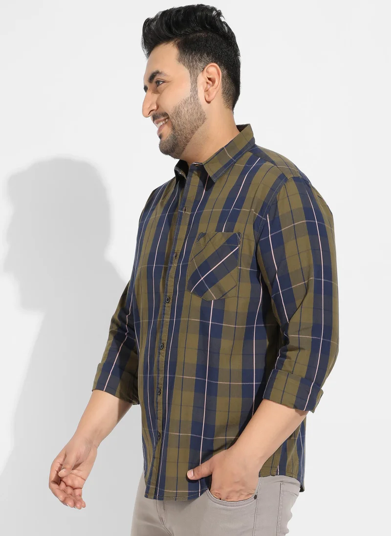 Instafab Plus Instafab Plus Men's Olive Green Tartan Plaid Shirt