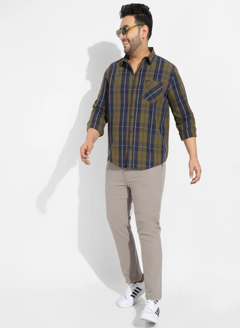 Instafab Plus Instafab Plus Men's Olive Green Tartan Plaid Shirt