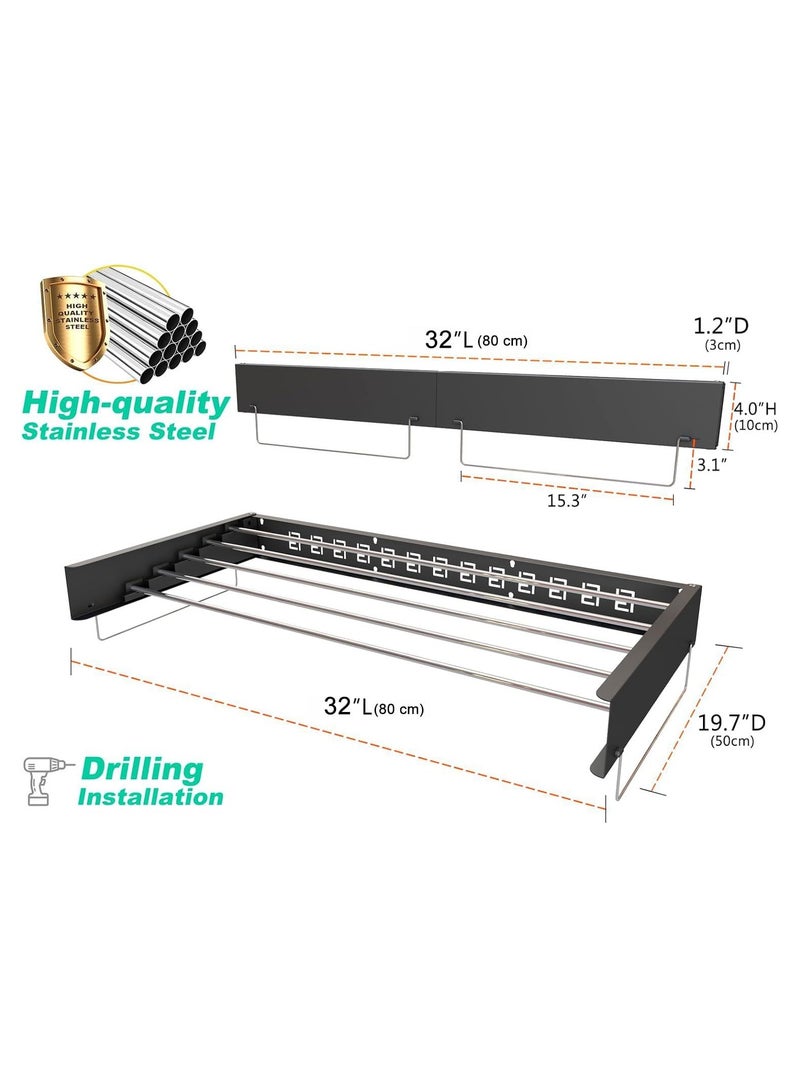 دراي رف تجفيف الغسيل القابل للطي من الفولاذ المقاوم للصدأ مع دبابيس جانبية لغرفة الغسيل الداخلية والمنطقة الخارجية (أسود ، 31.50 بوصة) - Image 2