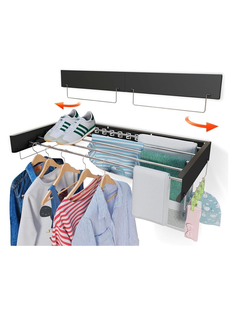 دراي رف تجفيف الغسيل القابل للطي من الفولاذ المقاوم للصدأ مع دبابيس جانبية لغرفة الغسيل الداخلية والمنطقة الخارجية (أسود ، 31.50 بوصة) - Image 3